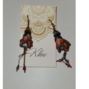 Klew Expressions Polymer‎ Beaded 3" Drop Earrings NWT